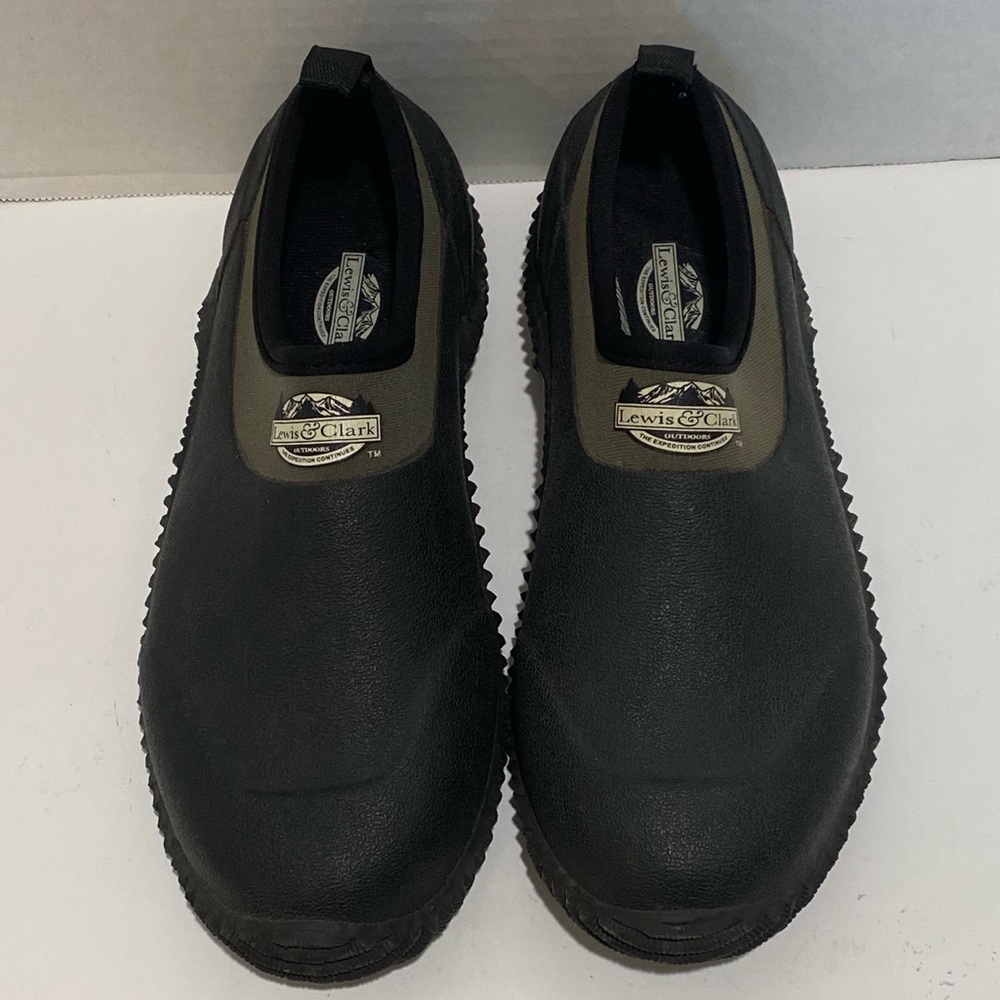 Lewis & Clark Outdoor Vulcanized Rubber Muck Water Shoes Mens Sz 8 Black/Green